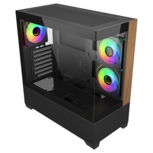 Cooler Master Elite 690 Wood Semitower Case ATX/MicroATX/Mini-ITX - 3 ventole RGB da 120 mm - Vista panoramica - Doppia fotocamera - 2xUSB-A - 1xUSB-C - 434x218x454mm - Colore Nero